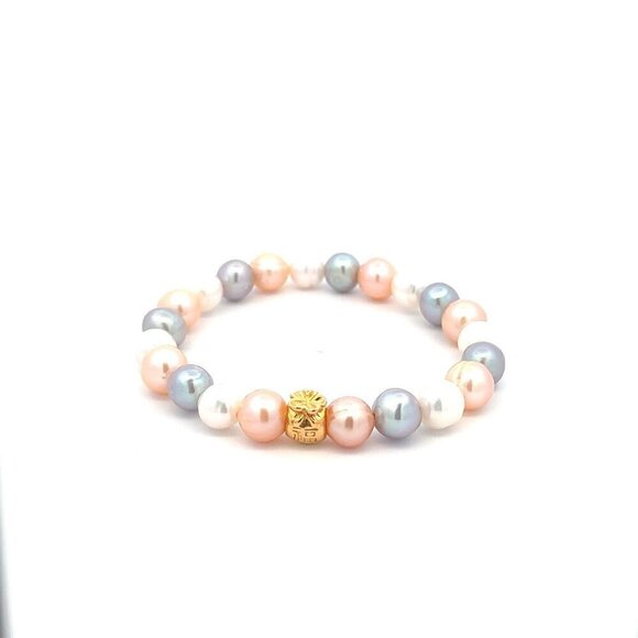 18K Gold Money Bag Stretch Bracelet Gemstones Natural Freshwater Multicolor Pear